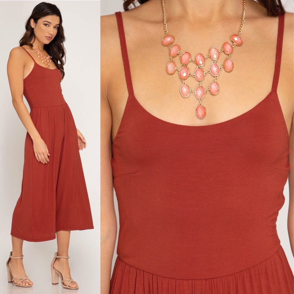 Burnt Orange Rust Color Romper Jumpsuit - Picture 4 of 6